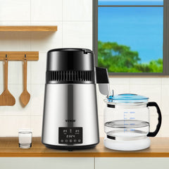 VEVOR 1.1Gal Water Distiller, 0.4Gal/H, Distilled Water Maker Machine 1750W 0-99H Timing Dual Temp Display, 304