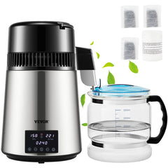 VEVOR 1.1Gal Water Distiller, 0.4Gal/H, Distilled Water Maker Machine 1750W 0-99H Timing Dual Temp Display, 304