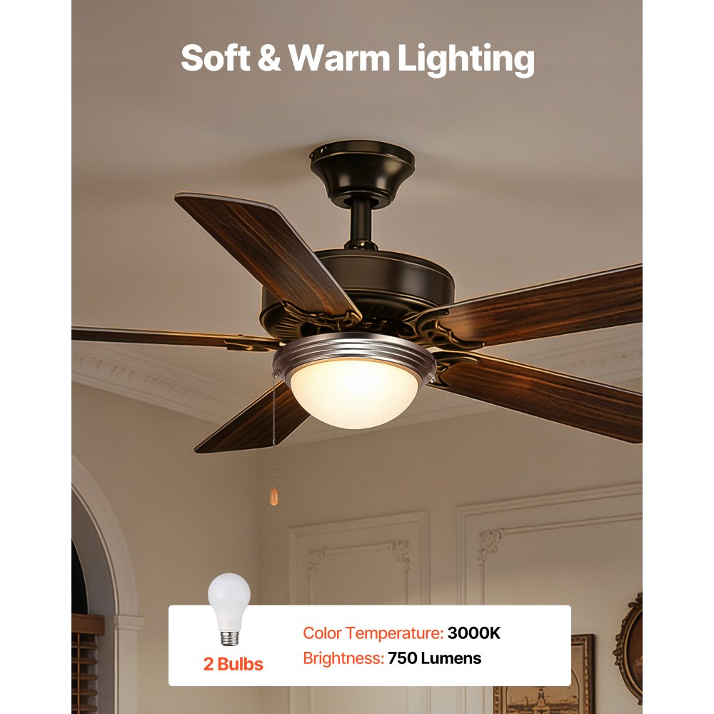 VEVOR Ceiling Fan Light Kit, 750lm 3000K Fan Light Kit with Pull Chain, 2 LED Bulbs, Modern Replacement Fixture for
