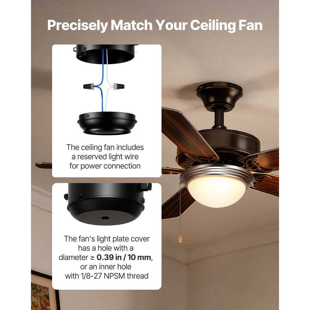 VEVOR Ceiling Fan Light Kit, 750lm 3000K Fan Light Kit with Pull Chain, 2 LED Bulbs, Modern Replacement Fixture for