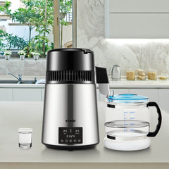 VEVOR 1.1Gal Water Distiller, 0.3Gal/H, 750W Distilled Water Maker Machine 0-99H Timing Dual Temp Display, 304