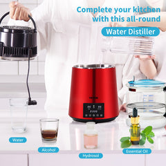 VEVOR 1.1Gal Water Distiller, 0.3Gal/H, 750W Distilled Water Maker Machine 0-99H Timing Dual Temp Display, 304