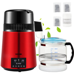 VEVOR 1.1Gal Water Distiller, 0.3Gal/H, 750W Distilled Water Maker Machine 0-99H Timing Dual Temp Display, 304