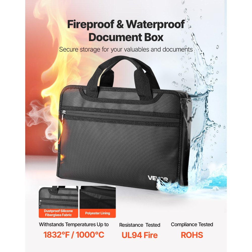 VEVOR Fireproof Document Bag, 1832 ℉ Heat Insulated Fireproof & Waterproof Bag, Portable Multi-Layer File Storage