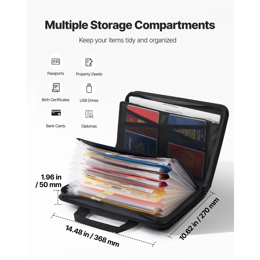VEVOR Fireproof Document Bag, 1832 ℉ Heat Insulated Fireproof & Waterproof Bag, Portable Multi-Layer File Storage