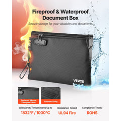 VEVOR Fireproof Document Bag, 1832 ℉ Heat Insulated Fireproof & Waterproof Bag with Lock, Portable File Storage