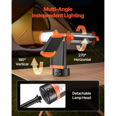 VEVOR LED Work Light with Stand, 13.2Ah, Rechargeable Cordless Camping Light, with 3 Lamp Heads, Detachable Tripod