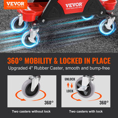 VEVOR Mechanics Stool, 300 LBS Capacity Rolling Mechanic Seat with 4" Wheels, with Three Slide Out Tool Trays and