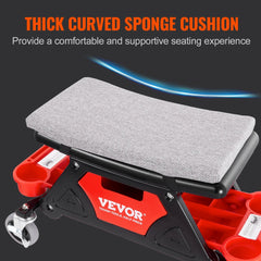 VEVOR Mechanics Stool, 300 LBS Capacity Rolling Mechanic Seat with 4" Wheels, with Three Slide Out Tool Trays and