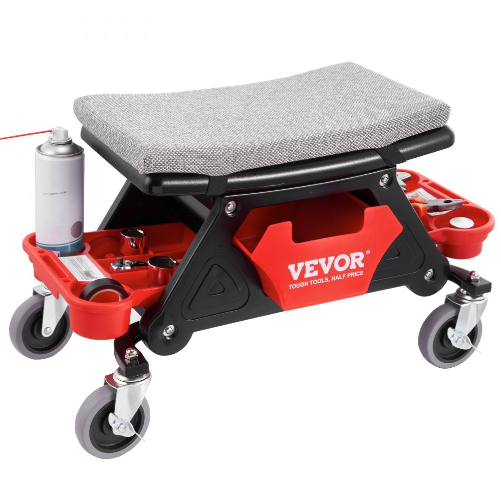 VEVOR Mechanics Stool, 300 LBS Capacity Rolling Mechanic Seat with 4" Wheels, with Three Slide Out Tool Trays and
