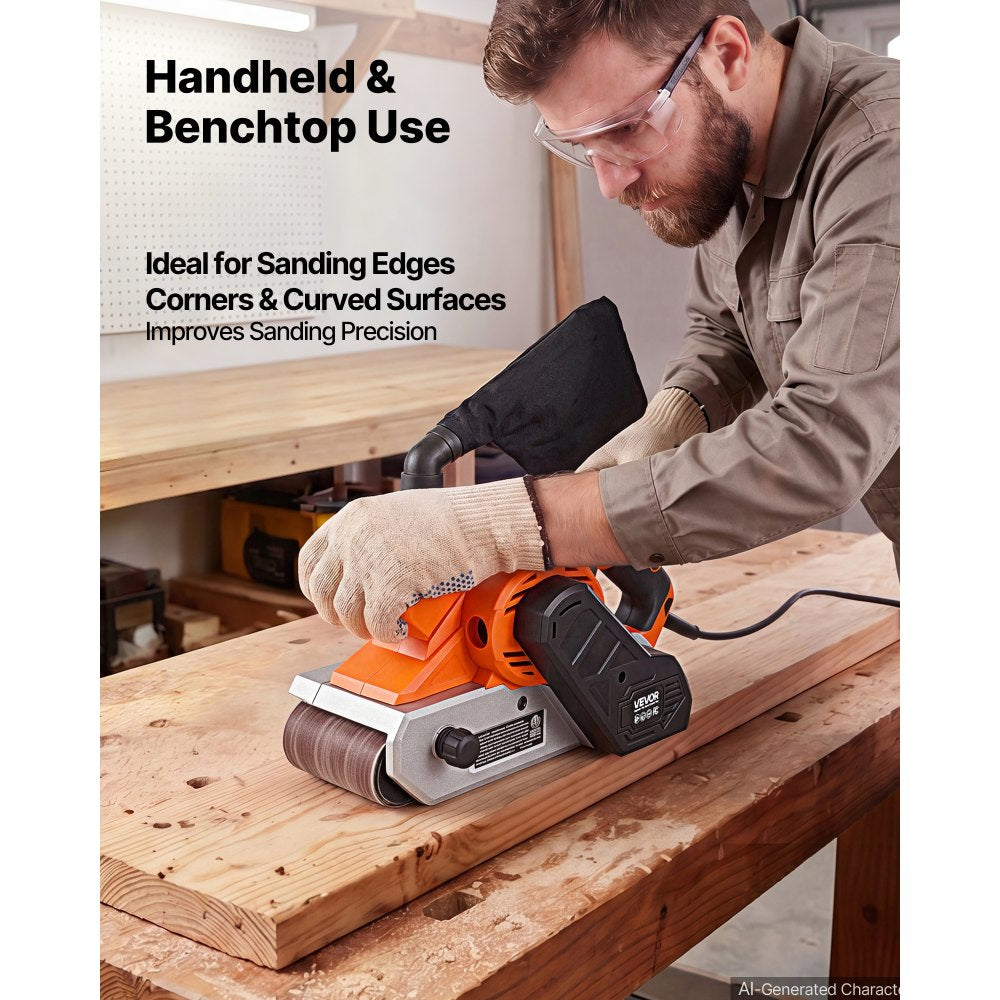 VEVOR 11.5A Belt Sander 4" x 24" Woodworking Belt Sander 6 Variable Speeds, 900-1550 FPM Sanding Machine with 10PCS