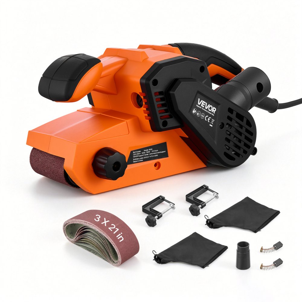 VEVOR 7A Belt Sander 3" x 21" Woodworking Belt Sander 6 Speeds 630-1200 FPM, 2-in-1 Handheld & Benchtop Sanding Machine