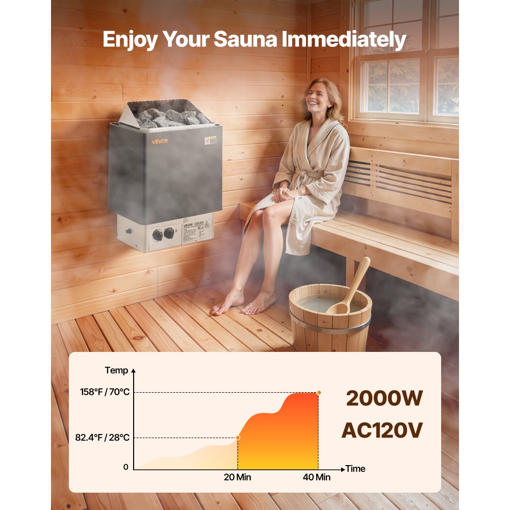 VEVOR Sauna Heater, 2KW AC 120V Electric Sauna Stove, Dry Steam Bath Saunas Stove with Pre-Drilled Bracket, Fit 52.9 to