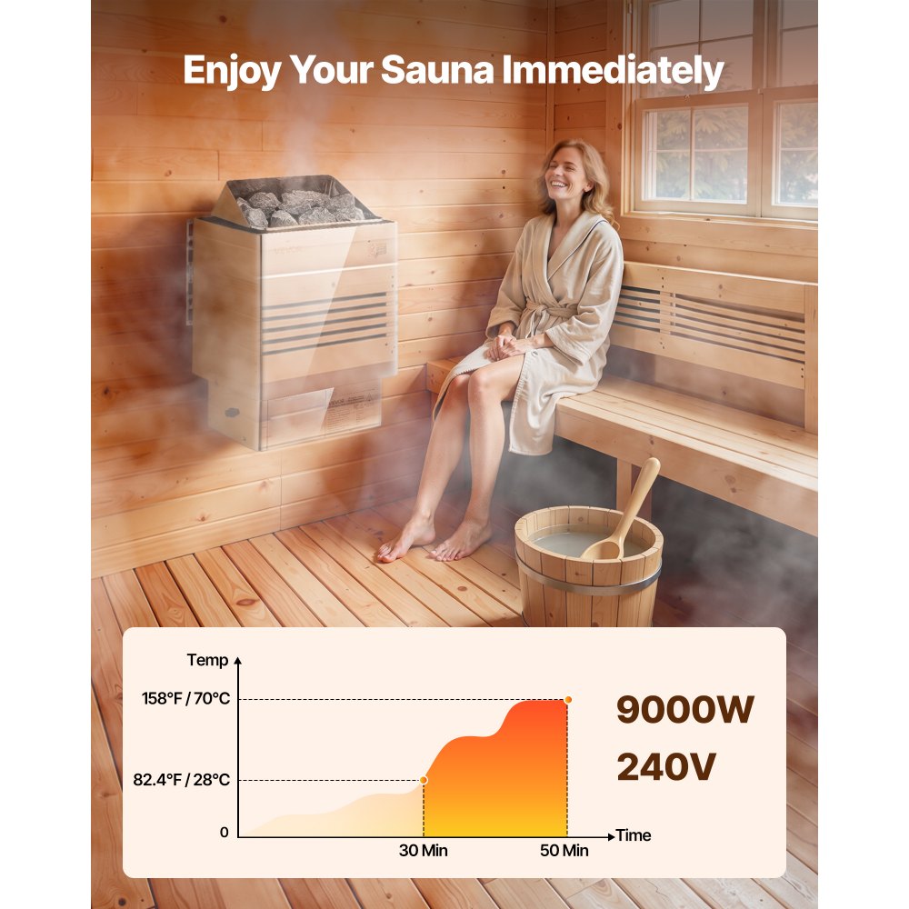 VEVOR Sauna Heater, 9KW 240V Electric Sauna Stove, Dry Steam Bath Saunas Stove with Pre-Drilled Bracket, Fit 317.8 to