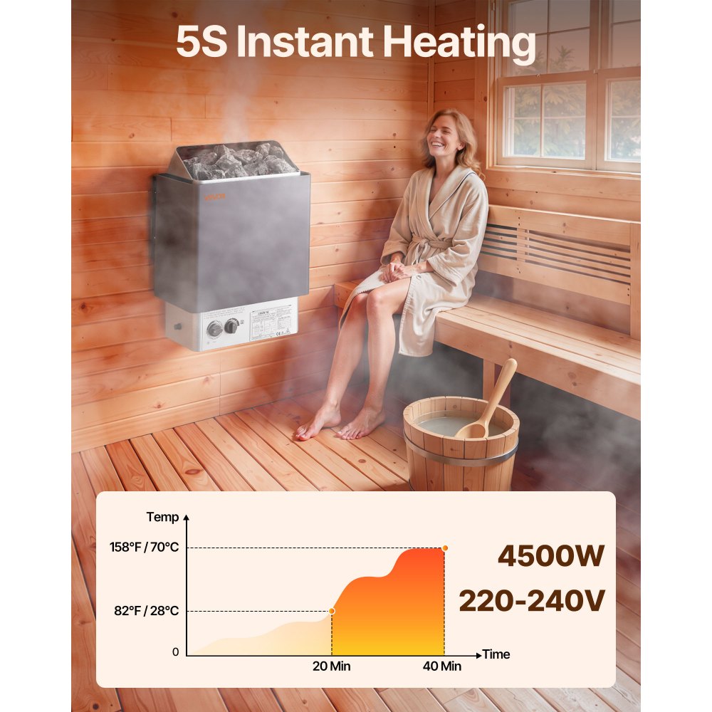 VEVOR Sauna Heater, 4.5KW 220V Electric Sauna Stove, Steam Bath Sauna Heater with Built-In Controls, 3h Timer and