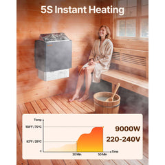 VEVOR Sauna Heater, 9KW 220V Electric Sauna Stove, Steam Bath Sauna Heater with External Digital Controller, 3h Timer