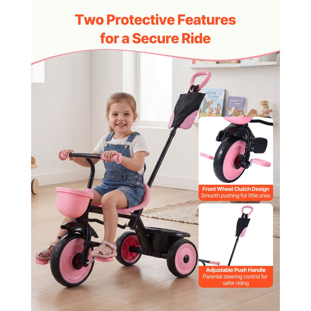 VEVOR Toddler Tricycle & Stroller for 18 Months to 5 Year Old, Kids Trike with Parent Push Handle, Adjustable Seat &