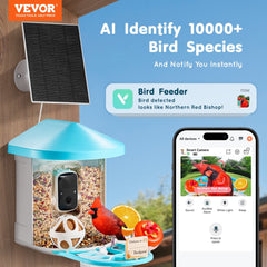 VEVOR Smart Bird Feeder with Camera, 2K HD AI Identify 10,000+ Bird Species, Solar-Powered Bird Watching Camera with