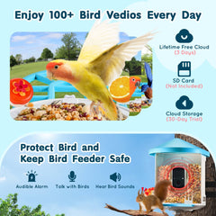 VEVOR Smart Bird Feeder with Camera, 2K HD AI Identify 10,000+ Bird Species, Solar-Powered Bird Watching Camera with