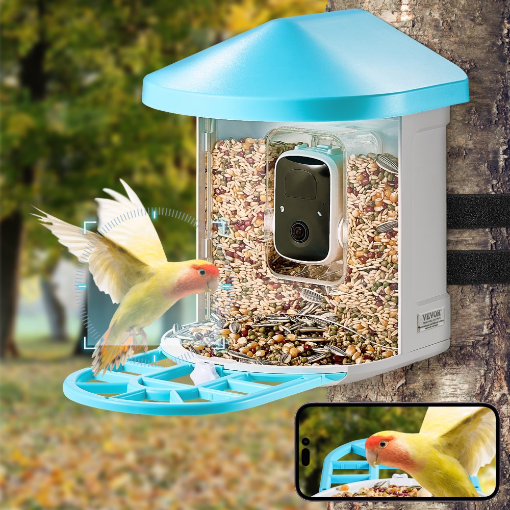 VEVOR Smart Bird Feeder with Camera, 2K HD AI Identify 10,000+ Bird Species, Solar-Powered Bird Watching Camera with