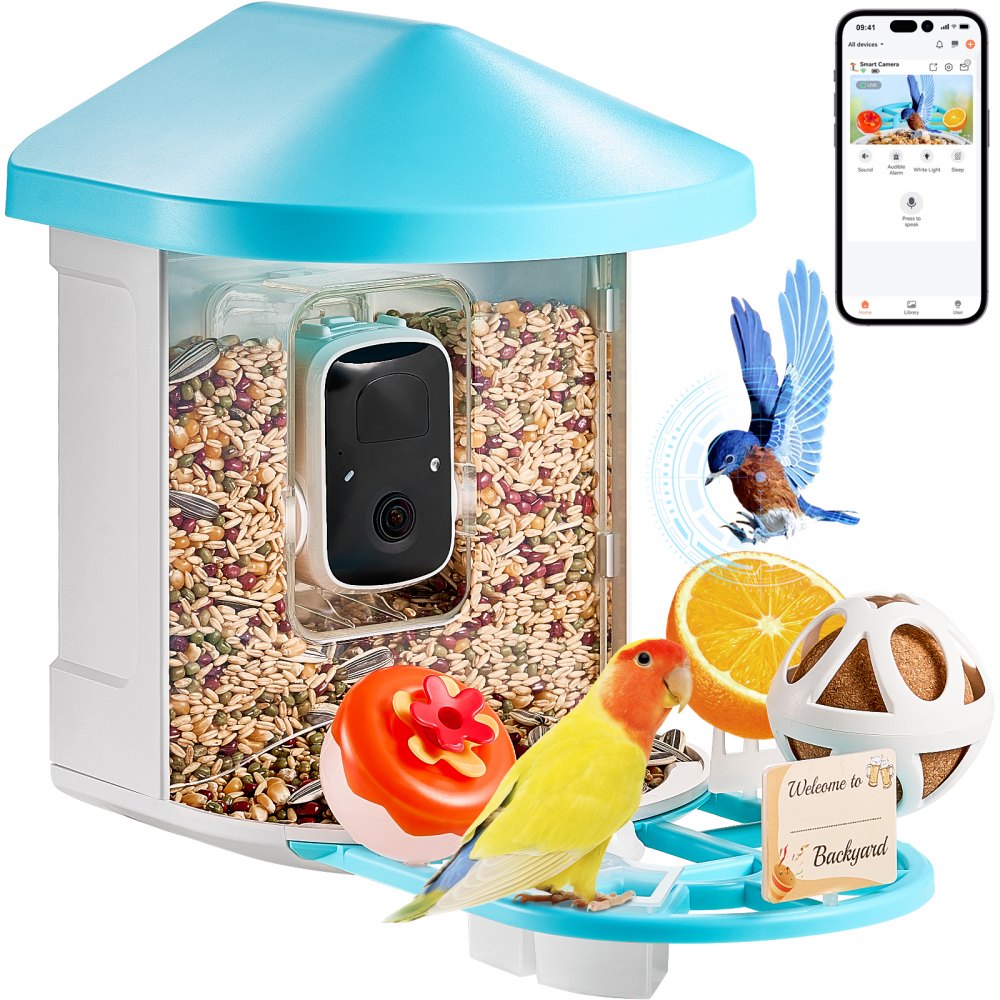 VEVOR Smart Bird Feeder with Camera, 2K HD AI Identify 10,000+ Bird Species, Solar-Powered Bird Watching Camera with