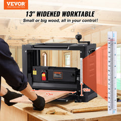 VEVOR Thickness Planer, Single Speed, 13" Width Worktable Benchtop Planer, Two-Blade, 15-Amp 2000W Powerful Motor, 12"
