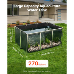 VEVOR Canvas Fish Pond, 270 Gal Above Ground Fish Pond, PVC Koi Tank with Clear Viewing Panel, Rectangular Goldfish