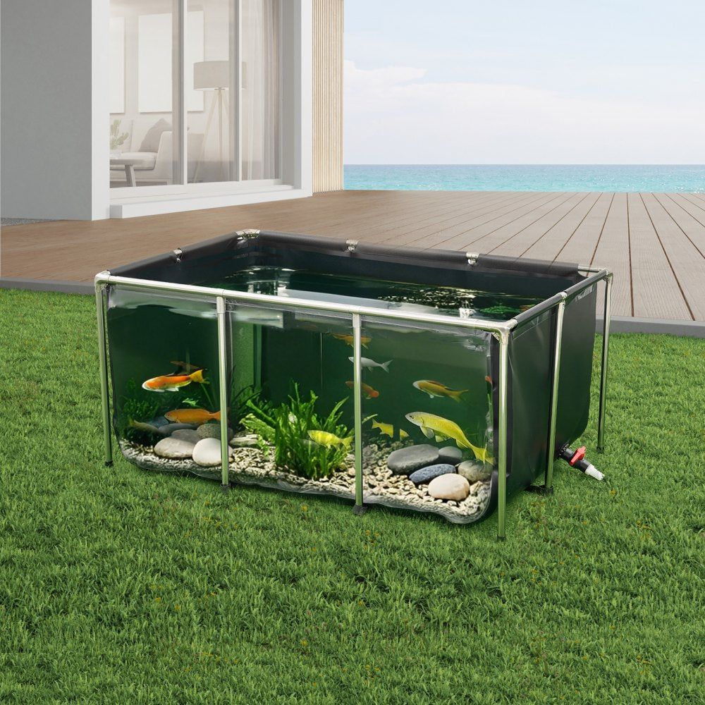 VEVOR Canvas Fish Pond, 270 Gal Above Ground Fish Pond, PVC Koi Tank with Clear Viewing Panel, Rectangular Goldfish