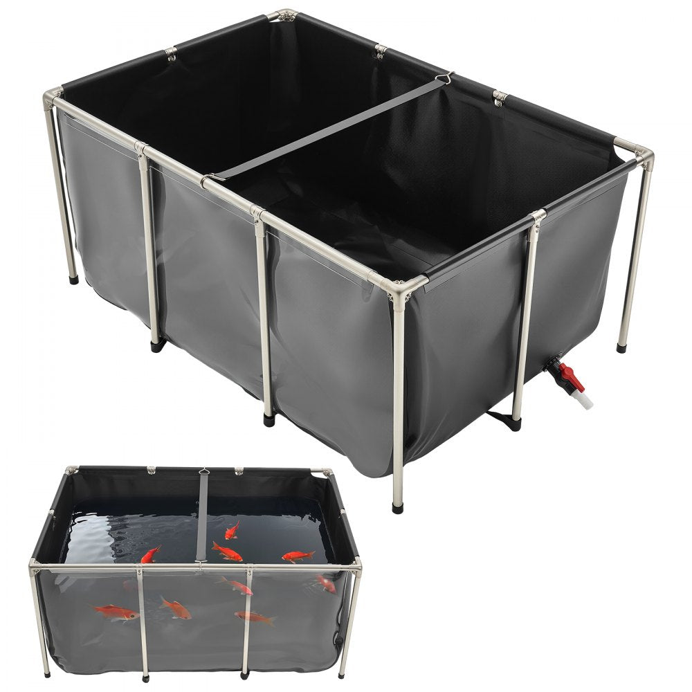 VEVOR Canvas Fish Pond, 270 Gal Above Ground Fish Pond, PVC Koi Tank with Clear Viewing Panel, Rectangular Goldfish