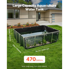 VEVOR Canvas Fish Pond, 470 Gal Above Ground Fish Pond, PVC Koi Tank with Clear Viewing Panel, Rectangular Goldfish