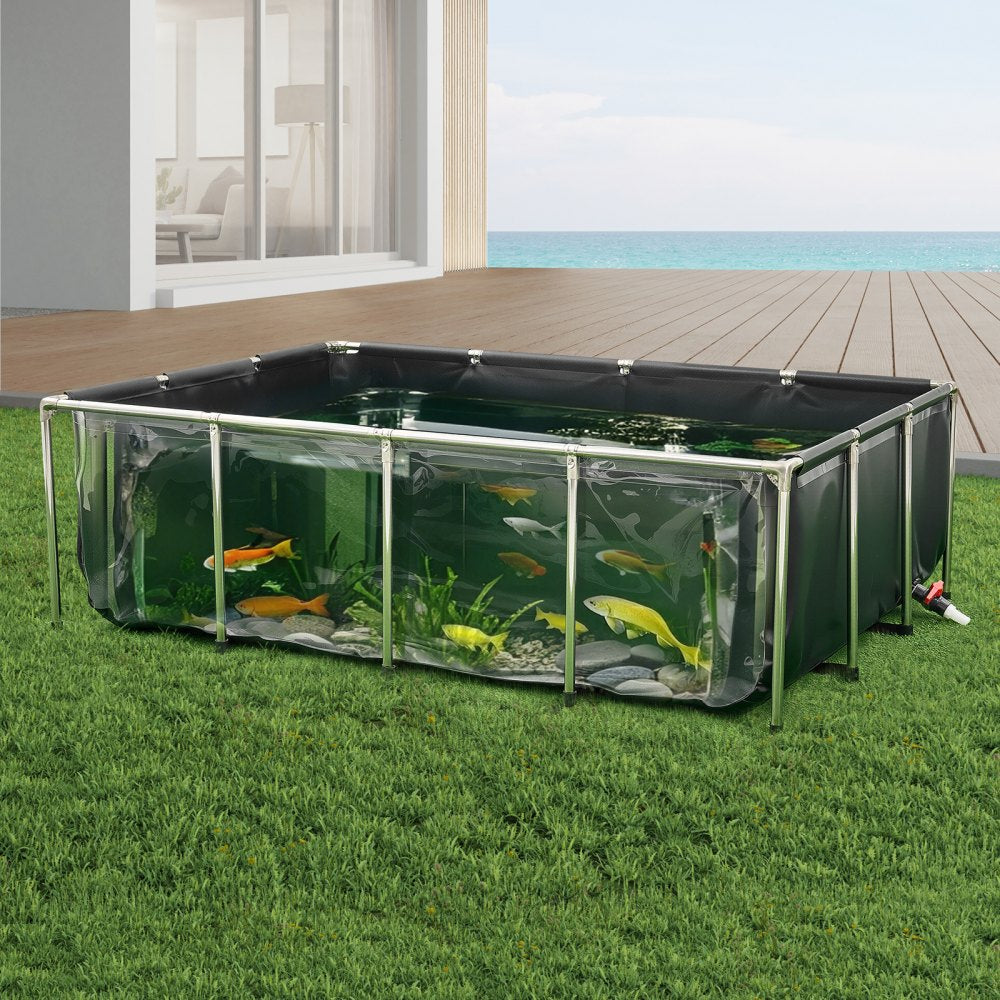VEVOR Canvas Fish Pond, 470 Gal Above Ground Fish Pond, PVC Koi Tank with Clear Viewing Panel, Rectangular Goldfish