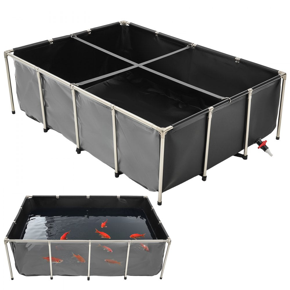 VEVOR Canvas Fish Pond, 470 Gal Above Ground Fish Pond, PVC Koi Tank with Clear Viewing Panel, Rectangular Goldfish