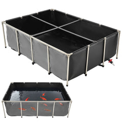 VEVOR Canvas Fish Pond, 470 Gal Above Ground Fish Pond, PVC Koi Tank with Clear Viewing Panel, Rectangular Goldfish