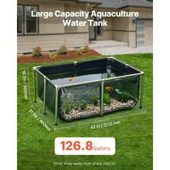 VEVOR Canvas Fish Pond, 126.8 Gal Above Ground Fish Pond, PVC Koi Tank with Clear Viewing Panel, Rectangular Goldfish