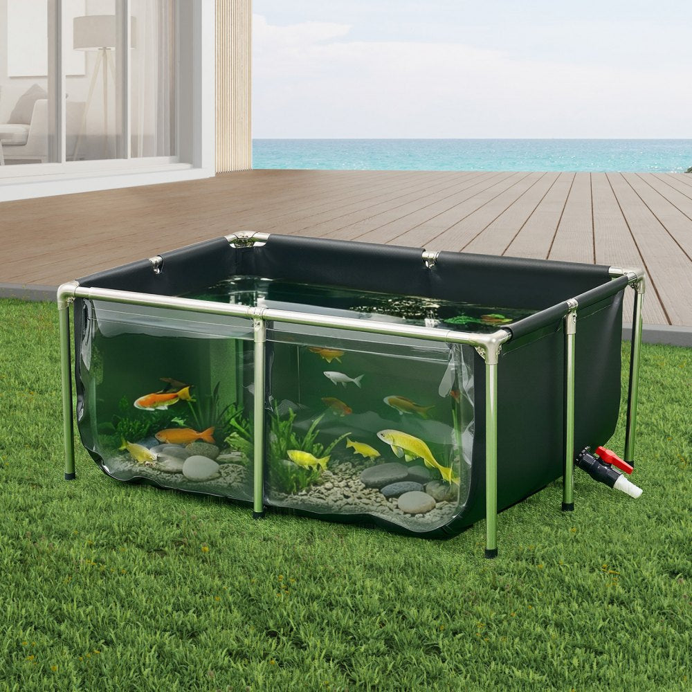 VEVOR Canvas Fish Pond, 126.8 Gal Above Ground Fish Pond, PVC Koi Tank with Clear Viewing Panel, Rectangular Goldfish