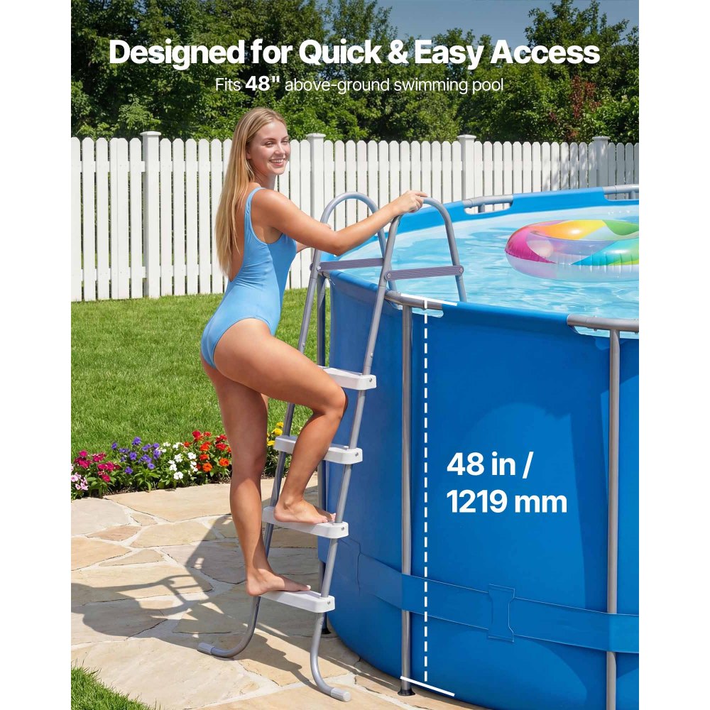 VEVOR Above Ground Pool Ladder, 4-Step Steel A-Frame Swimming Pool Stairs for 48 in High Wall, 300 lbs Capacity