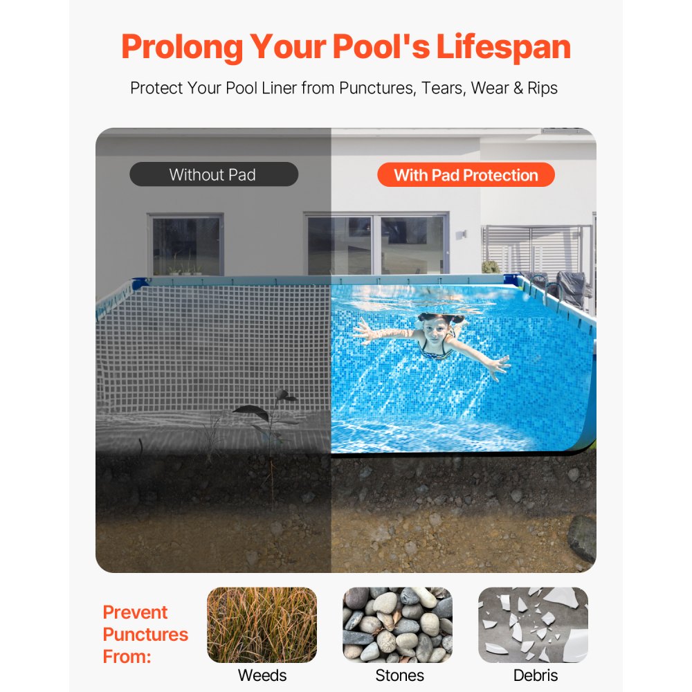 VEVOR Rectangle Pool Liner Pad, 16 x 32 ft Pool Liner Pad for Above Ground Swimming Pools, Extra-Thick Pool Mat