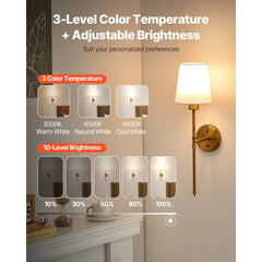 VEVOR Battery Operated Wall Sconce Set of 2, 4000mAh Rechargeable Wireless Wall Lights with Remote Control, 30 Lighting