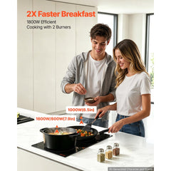 VEVOR Electric Cooktop 12inch 2 Burners Portable Stove Top 1800W 120V, Ceramic Countertop/Built-in Radiant Electric