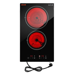 VEVOR Electric Cooktop 12inch 2 Burners Portable Stove Top 1800W 120V, Ceramic Countertop/Built-in Radiant Electric