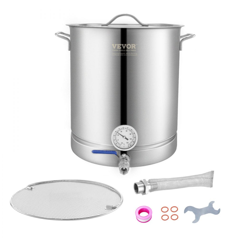 VEVOR Stainless Steel Kettle, 16 GALLON Brewing Pot, Tri Ply Bottom for Beer, Brew Kettle Pot, Home Brewing Supplies