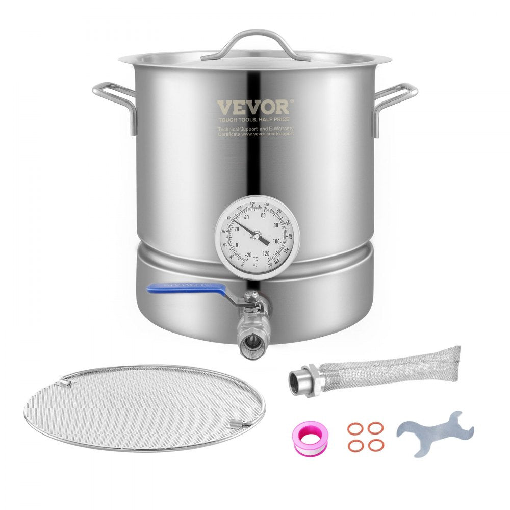 VEVOR Stainless Steel Kettle, 5 GALLON Brewing Pot, Tri Ply Bottom for Beer, Brew Kettle Pot, Home Brewing Supplies