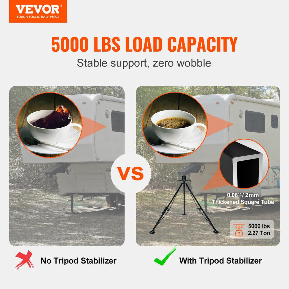 VEVOR 5th Wheel Tripod Stabilizer, 5000 LBS Load Capacity Tripod Fifth Wheel Stabilizer, 35"-57" Adjustable Height RV