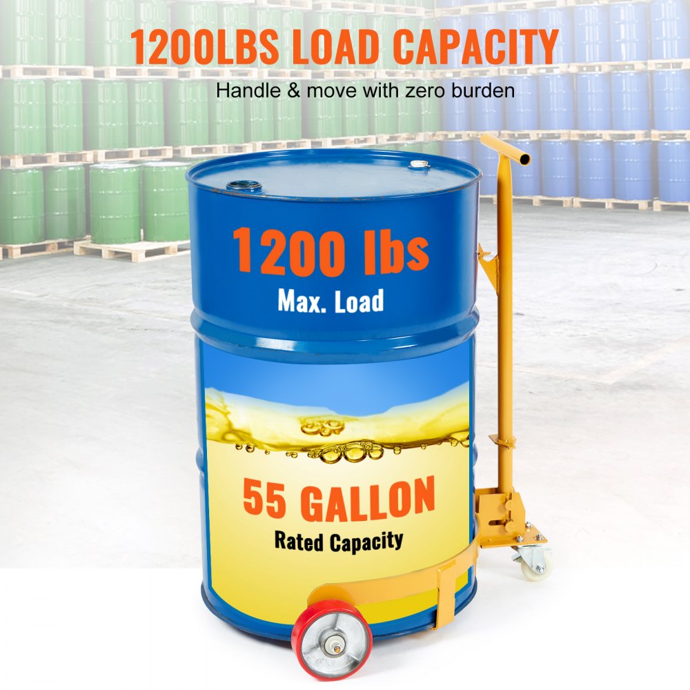 VEVOR 55 Gallon Drum Dolly, 1200 lbs Load Capacity, Barrel Dolly Cart Drum Caddy Round Dolly Steel Low Profile, Heavy