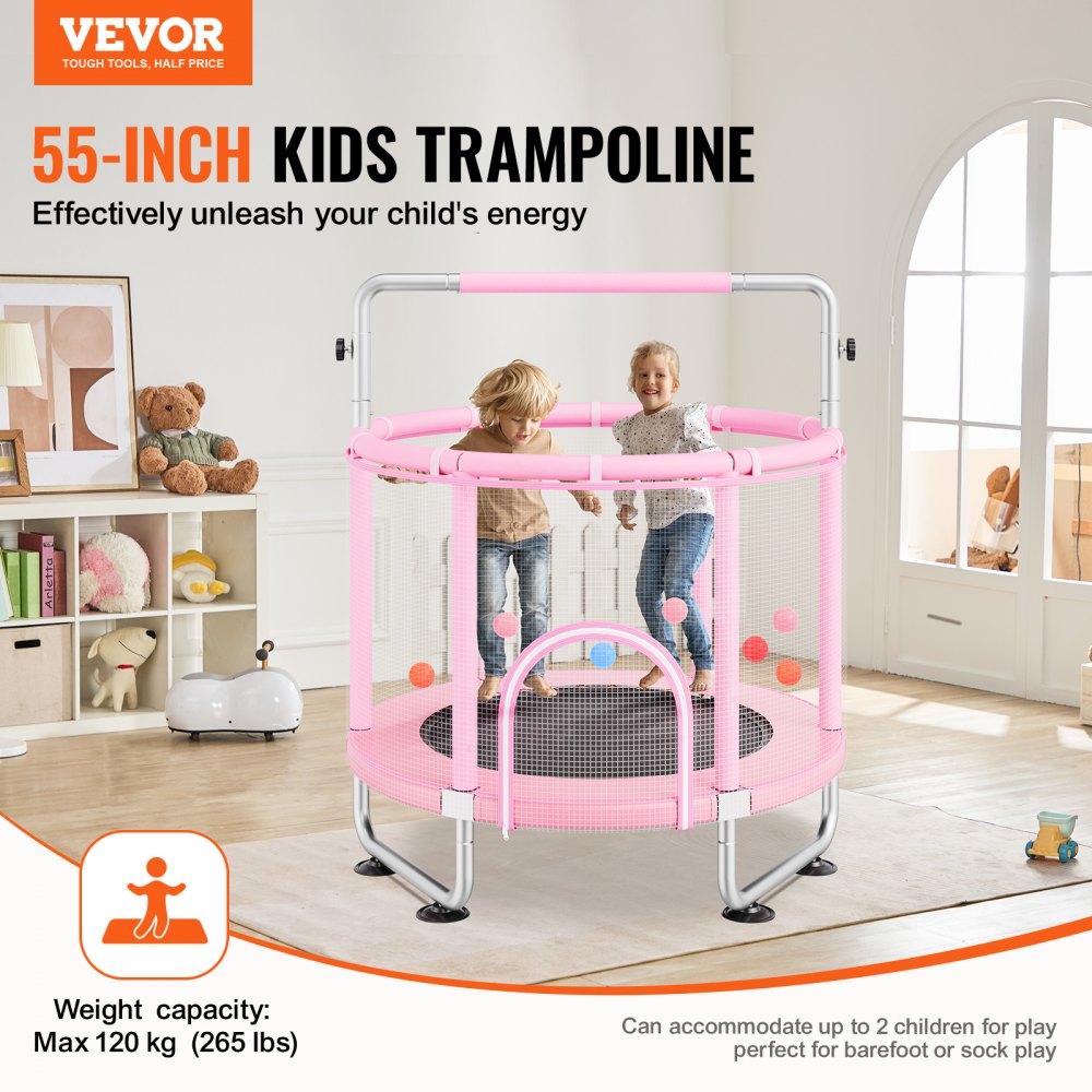 VEVOR 55" Kids Trampoline, 4.6FT Indoor Outdoor Trampoline, Mini Toddler Recreational Trampolinewith Safety Enclosure