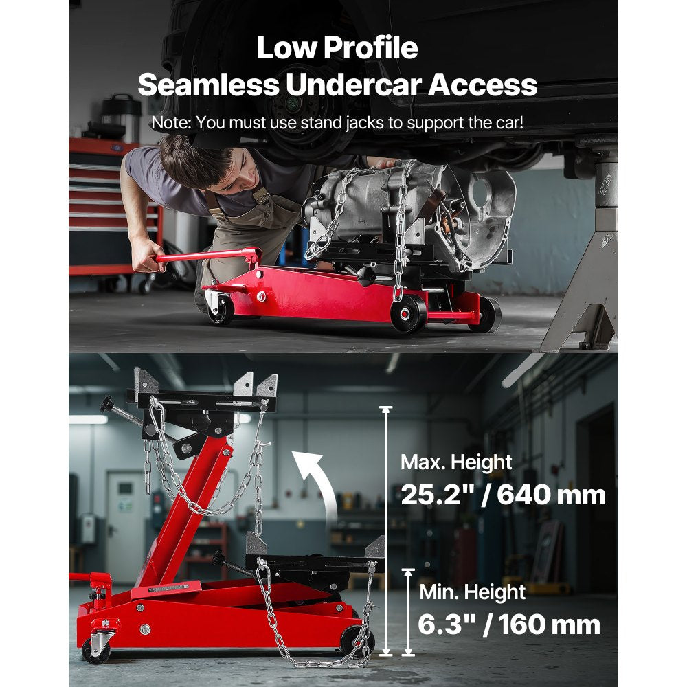 VEVOR Low Profile Floor Jack, 1000 lbs / 0.45 Ton Lifting Capacity Telescoping Transmission Floor Jack, 6.3-25.2 in