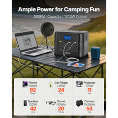 VEVOR Portable Power Station, 1800W Solar Generator Power Station, 1008Wh LiFePO4 Battery Backup with 9 Output Ports