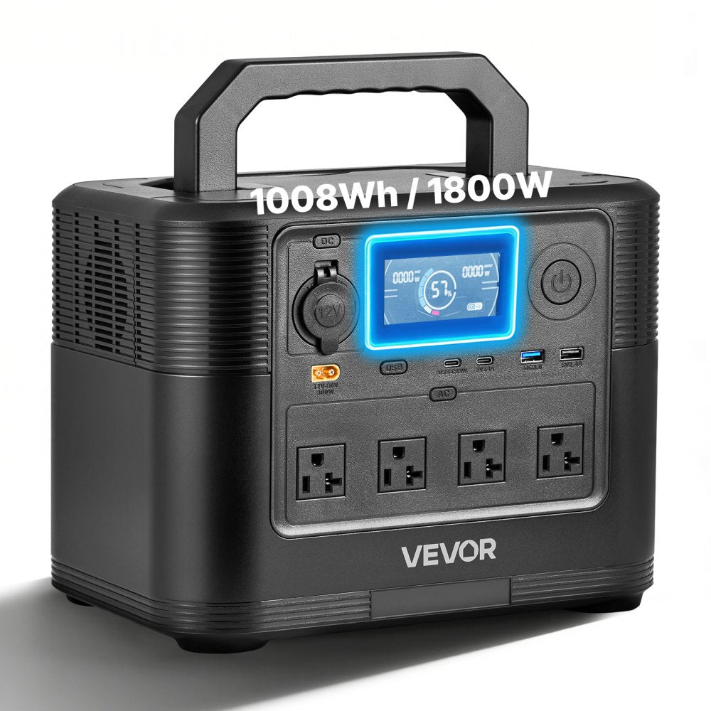 VEVOR Portable Power Station, 1800W Solar Generator Power Station, 1008Wh LiFePO4 Battery Backup with 9 Output Ports