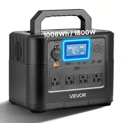 VEVOR Portable Power Station, 1800W Solar Generator Power Station, 1008Wh LiFePO4 Battery Backup with 9 Output Ports