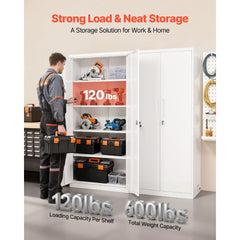 VEVOR Metal Storage Cabinet, 68.9 in Lockable Steel Garage Cabinet with 4 Adjustable Shelves, 2 Magnetic Doors, 2 Keys